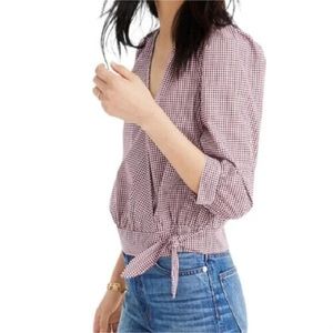 Madewell Gingham Wrap Top Red Check
